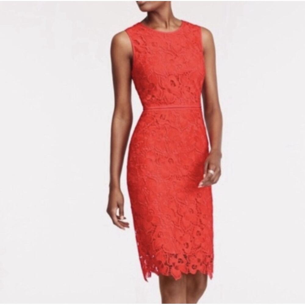 Ann Taylor Womens Coral Floral Lace Sleeveless Sheath Dress Size 10 T feminine